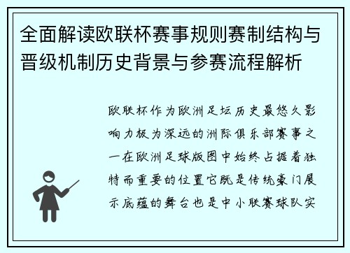 全面解读欧联杯赛事规则赛制结构与晋级机制历史背景与参赛流程解析 全面解读欧联杯赛事规则赛制结构与晋级机制历史背景与参赛流程解析
